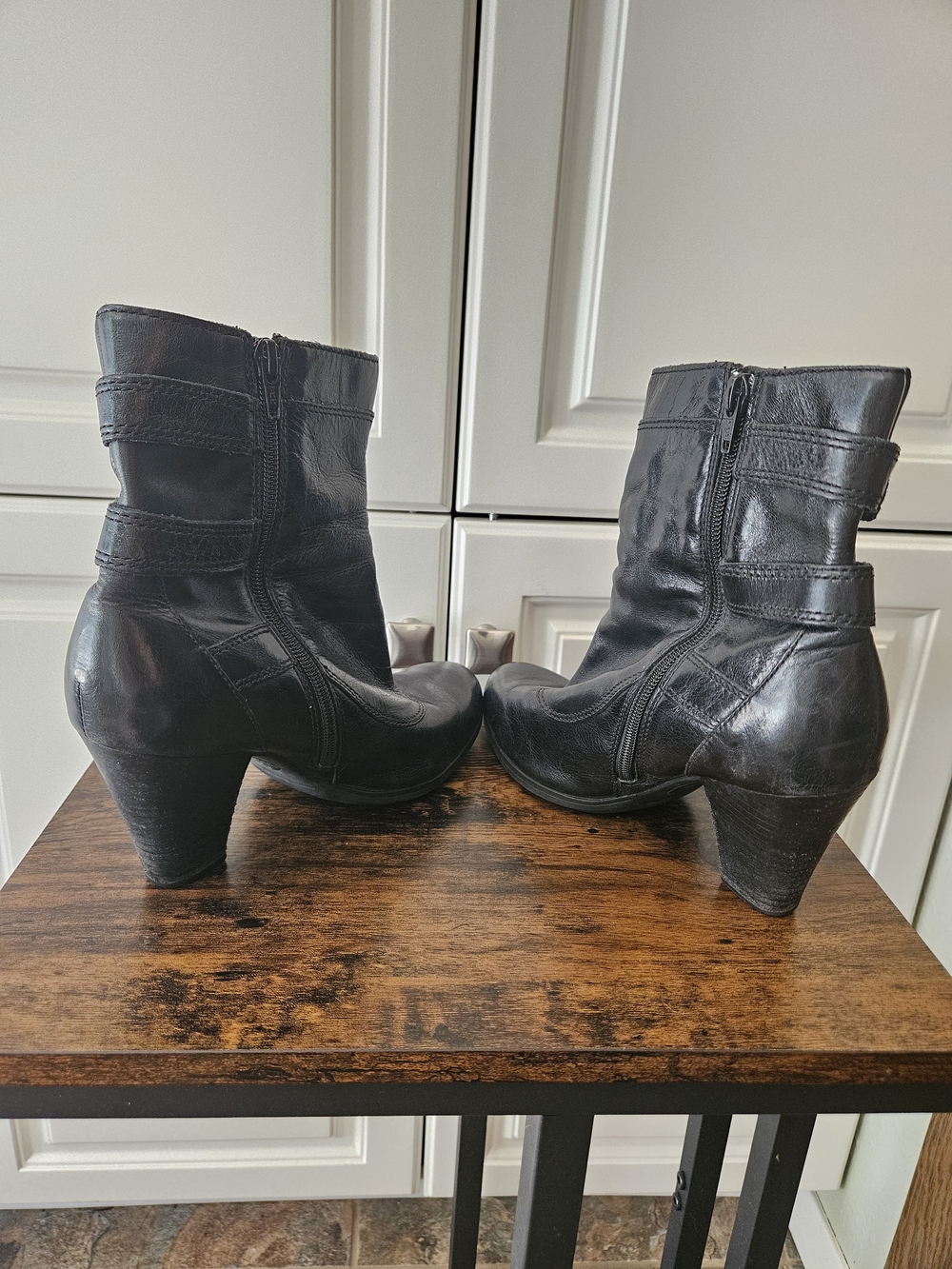Born Vivi Black Leather Buckle Heeled Ankle Boots Moto Biker Alt Edgy Punk Goth - Picture 6 of 8